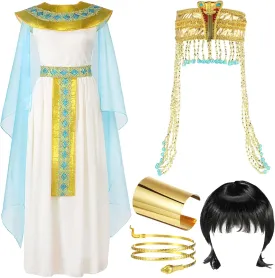 Yunlly Halloween Egyptian Costume Women Black Bob Wigs Egyptian Headpiece Snake Bracelet Arm Cuff and Cuff Bangle Bracelet