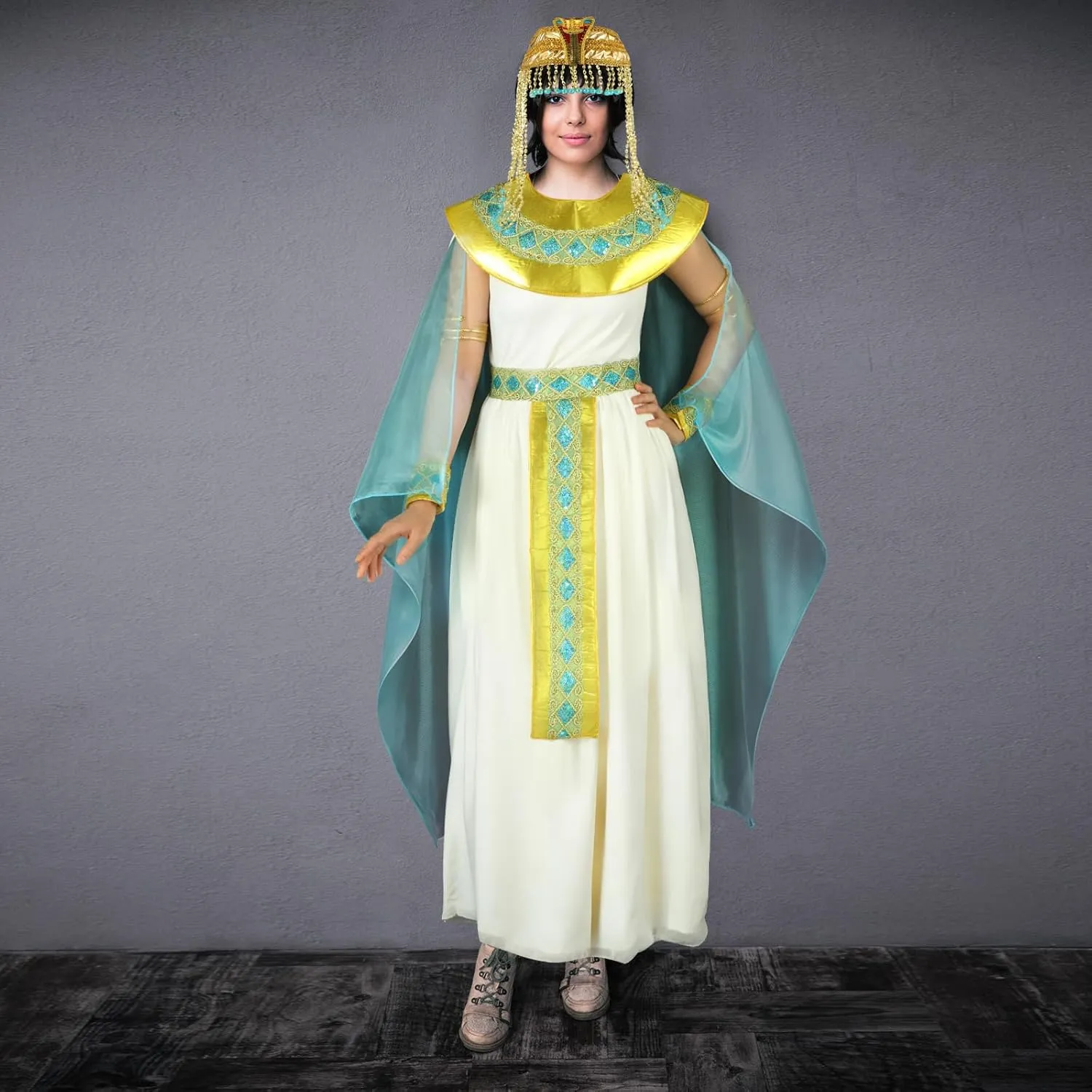 Yunlly Halloween Egyptian Costume Women Black Bob Wigs Egyptian Headpiece Snake Bracelet Arm Cuff and Cuff Bangle Bracelet