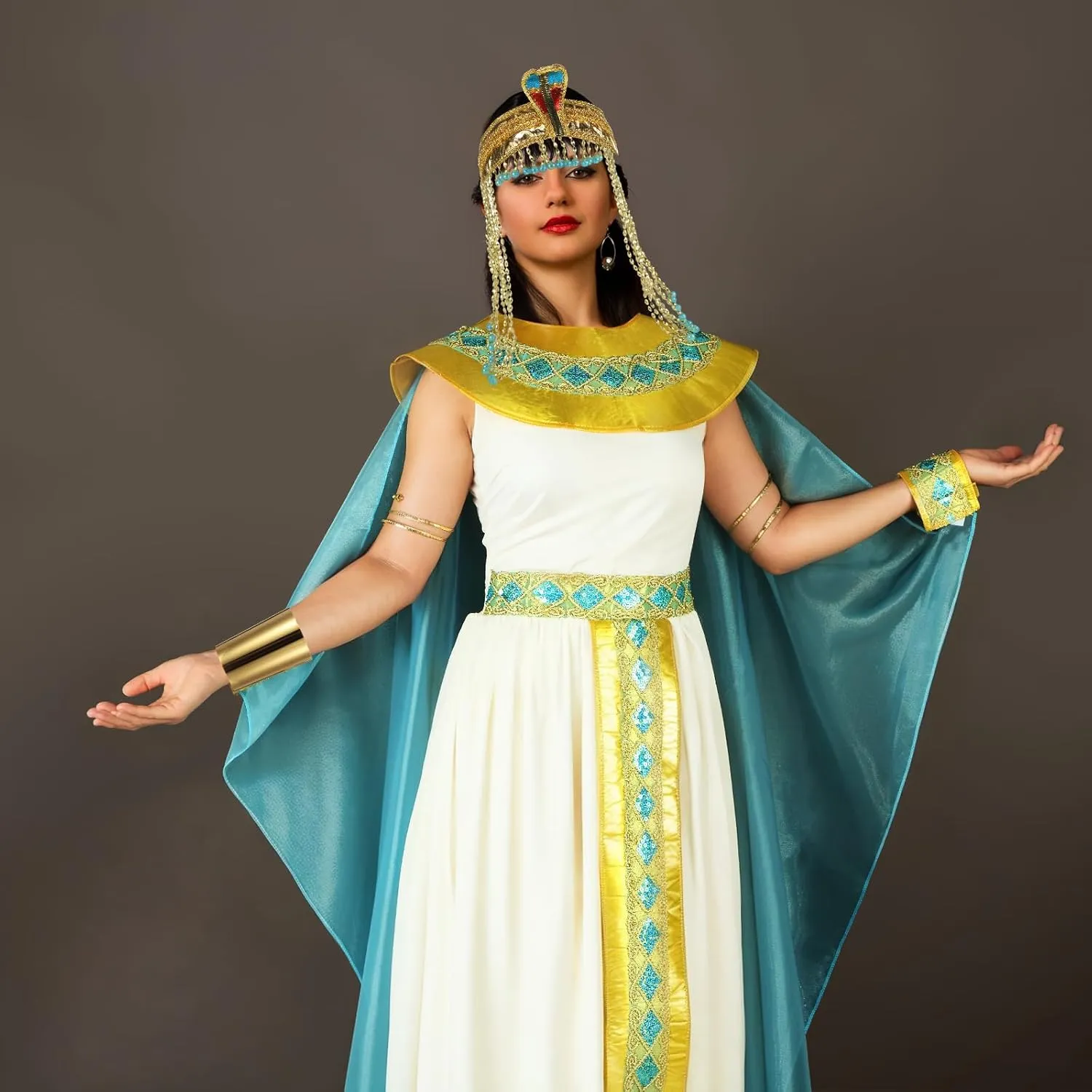 Yunlly Halloween Egyptian Costume Women Black Bob Wigs Egyptian Headpiece Snake Bracelet Arm Cuff and Cuff Bangle Bracelet