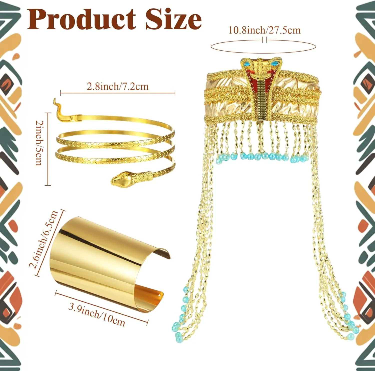 Yunlly Halloween Egyptian Costume Women Black Bob Wigs Egyptian Headpiece Snake Bracelet Arm Cuff and Cuff Bangle Bracelet