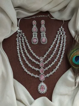 Zircon Layered Necklace Set in Pastel Baby Pink